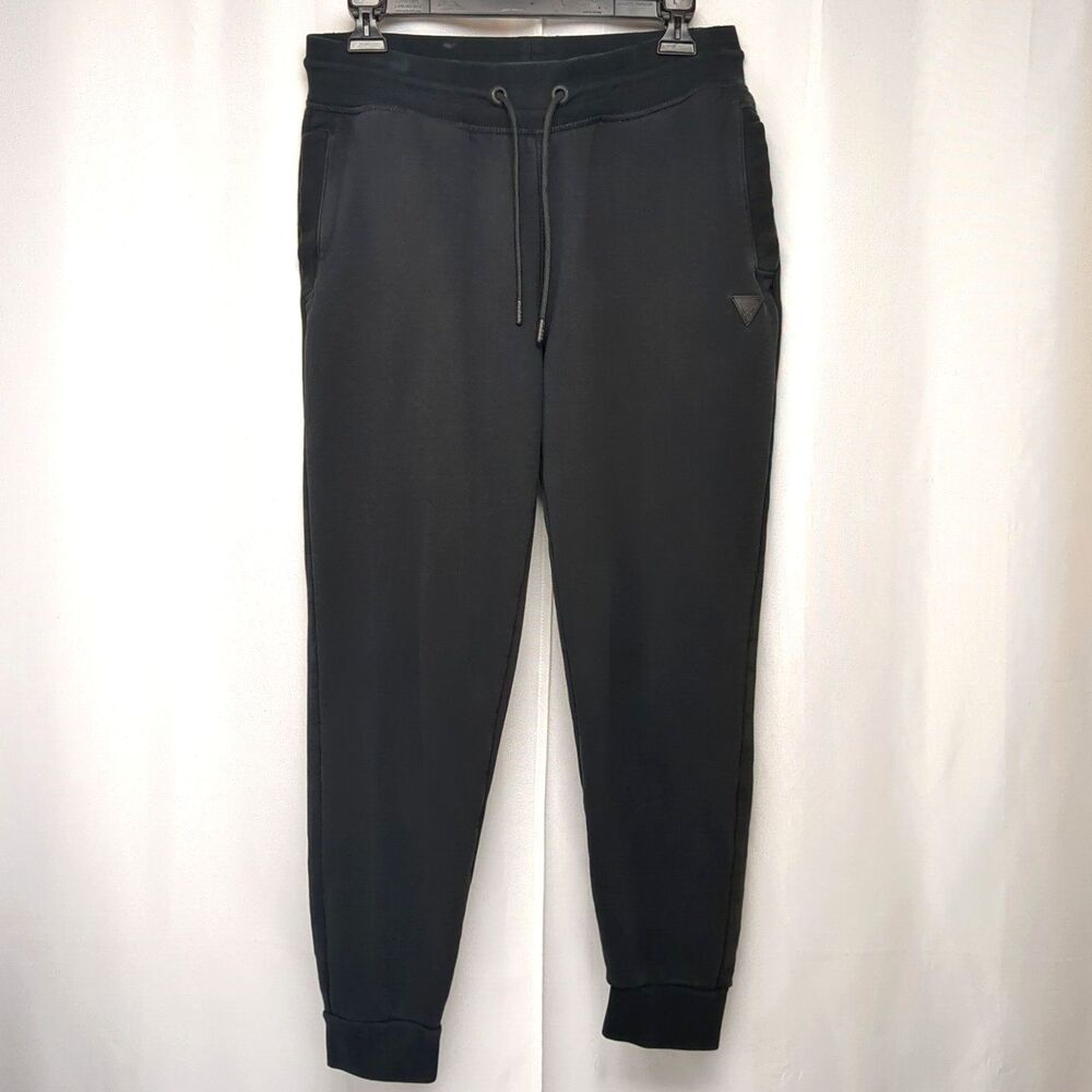 Vtg 90s Y2K Guess Los Angeles Logo Distressed Black Joggers Sweatpants Size XS